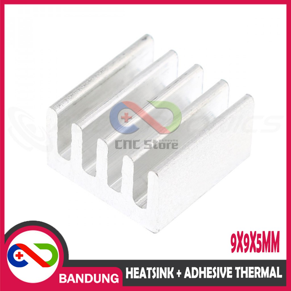 HEATSINK 9X9X5MM ALUMINIUM PLUS ADHESIVE THERMAL PAD PENDINGIN A4988 HEATSINK IC