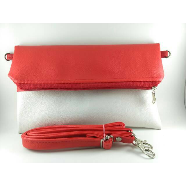Tas Selempang Sling Bag Kulit Sintetis Sling Bag Lipat Tas Selempang Kulit Warna Merah Putih