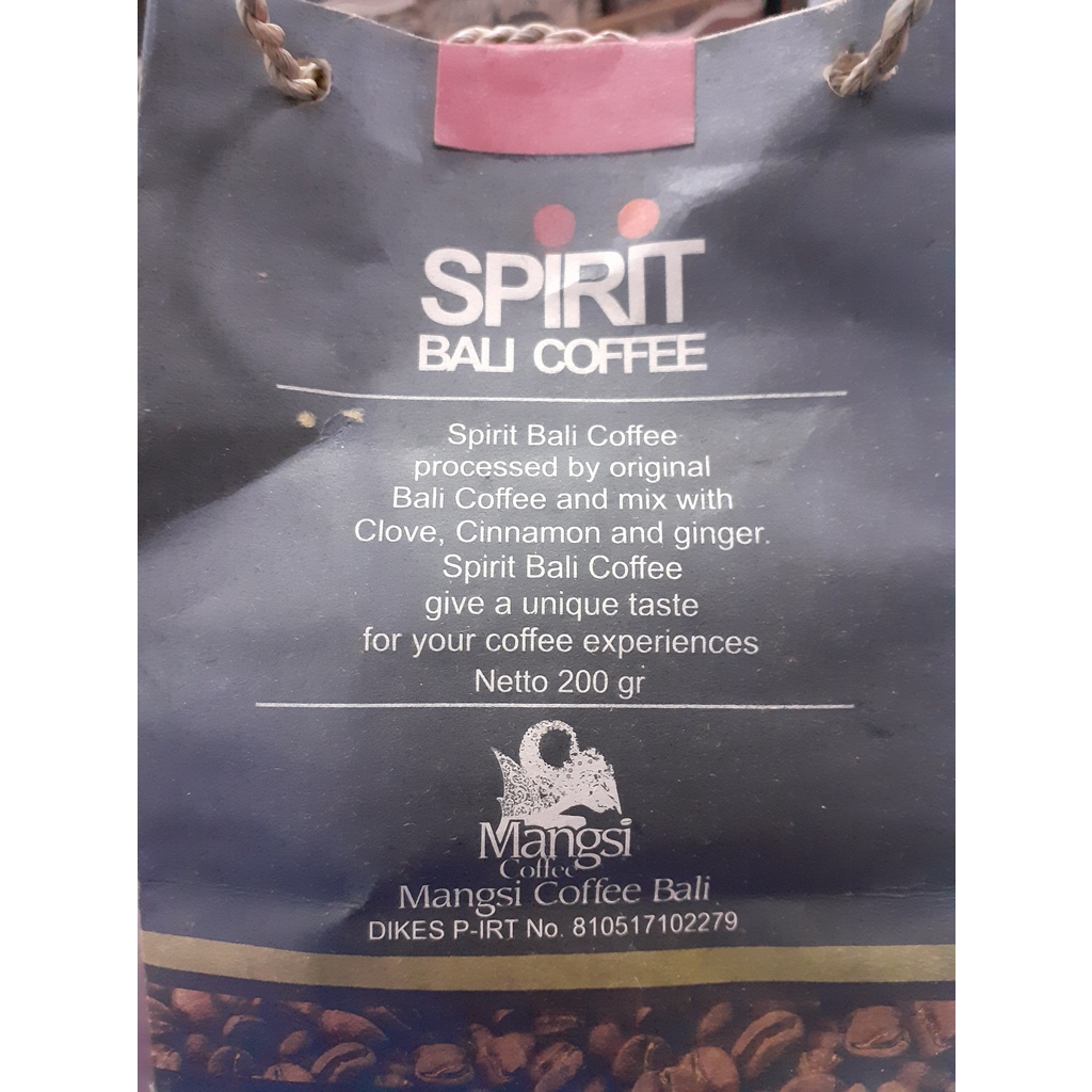 SPIRIT KOPI BALI/ SPIRIT BALI COFFEE TROPICAL SPICES BY MANGSI COFFEE ASLI KHAS BALI 200GR