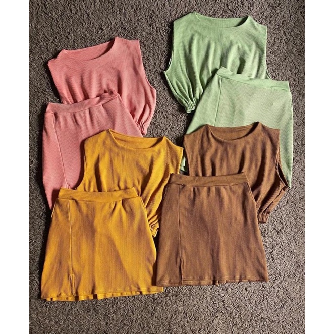Set skirt bahan knit waffen