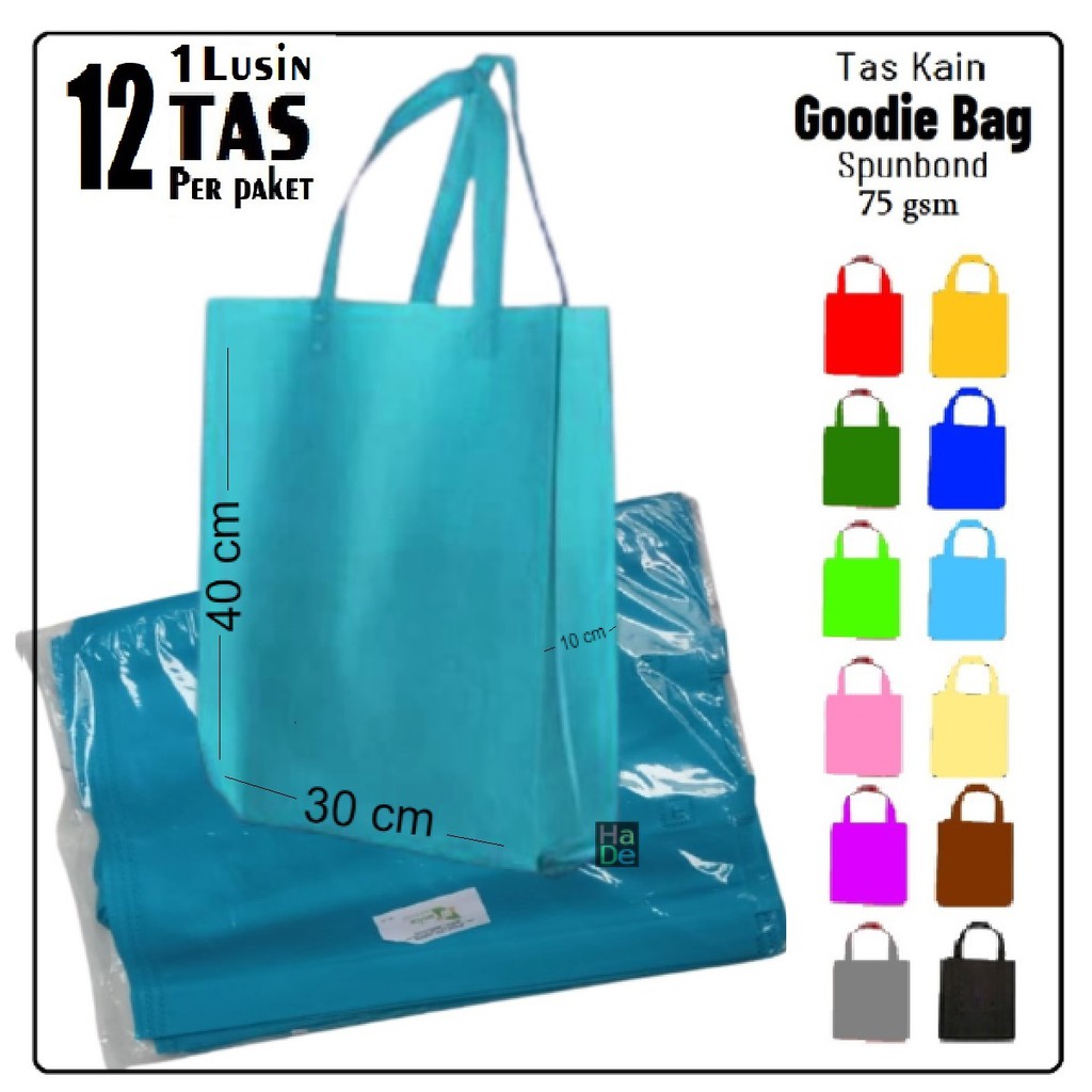 

1 Lusin isi 12 Tas Kain Spunbond / Goodie Bag Tali Ukuran M = 30x40 cm ntuk Kantong Belanja Lipat Serbaguna, Bingkisan Souvenir Sembako, Idangan Nasi Kotak Hajatan / Pernikahan, Box Goody bag Berkat Besek Syukuran / Tasyakuran Lusinan Murah 30x40x10