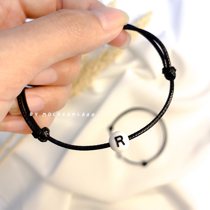 Gelang inisial bulat bola tali anti air / gelang tali hitam / gelang inisial huruf murah
