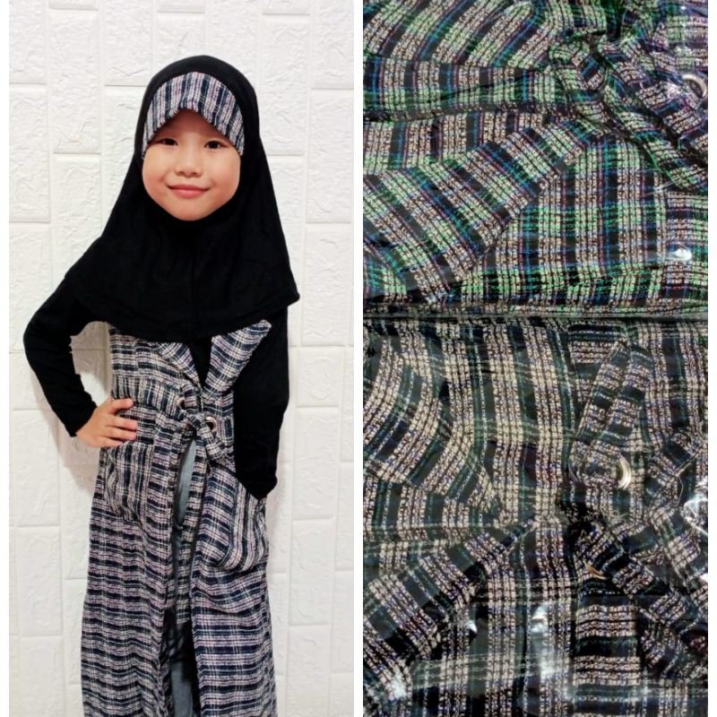 Blazer gamis LINEN hijab + inner uk 2tahun-9tahun(seri 3pcs)
