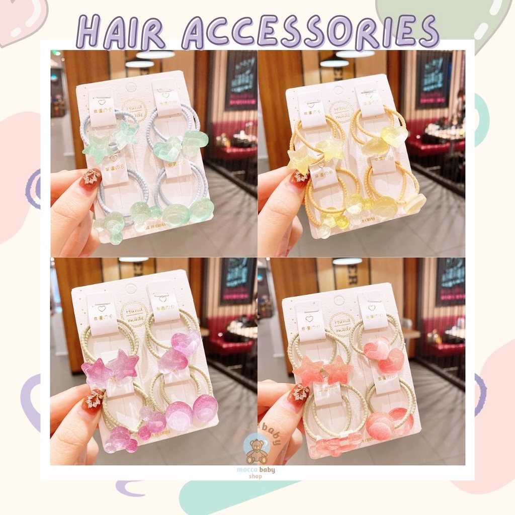 MBSS - IKAT GRADIASI 8PCS / Set Ikatan Rambut Anak Icon Karakter Import / Ikat Rambut Anak Karet Motif Karakter