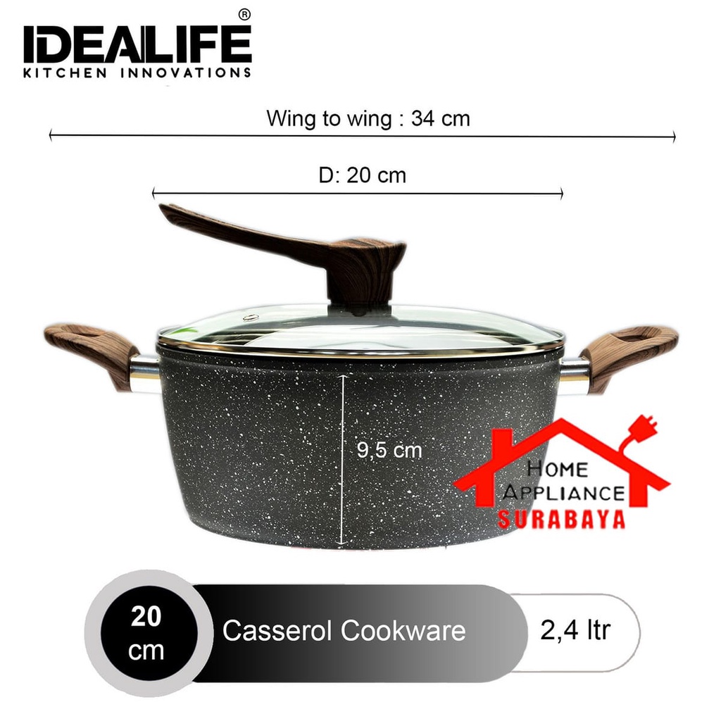 IDEALIFE Cookware - Panci Casserole Marble Granite 20CM IL-20CR / 24CM IL-24CR