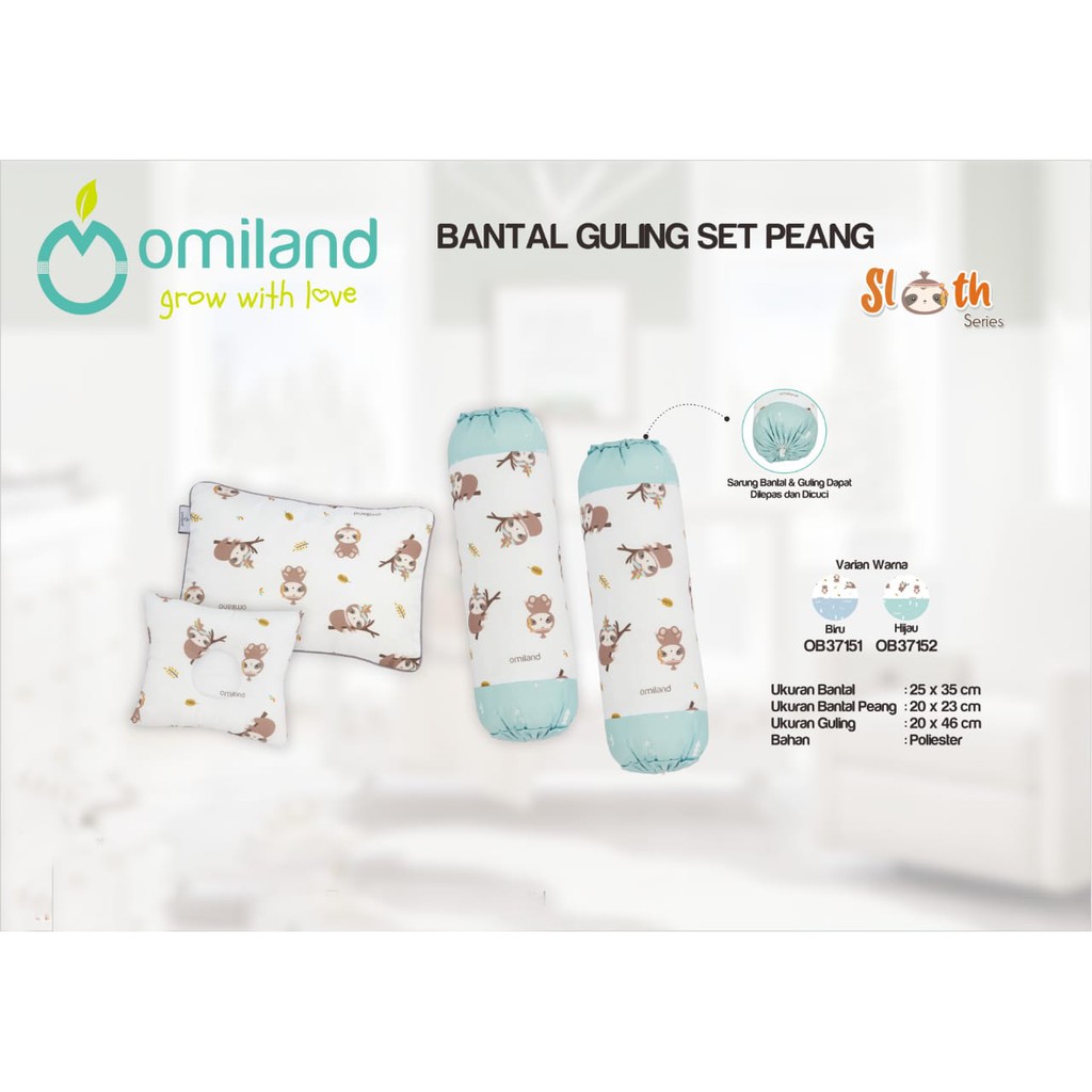 Omiland Bantal Guling Bayi Set Peang Sloth Series Bahan Halus Tidak Berbulu - OB37151-2