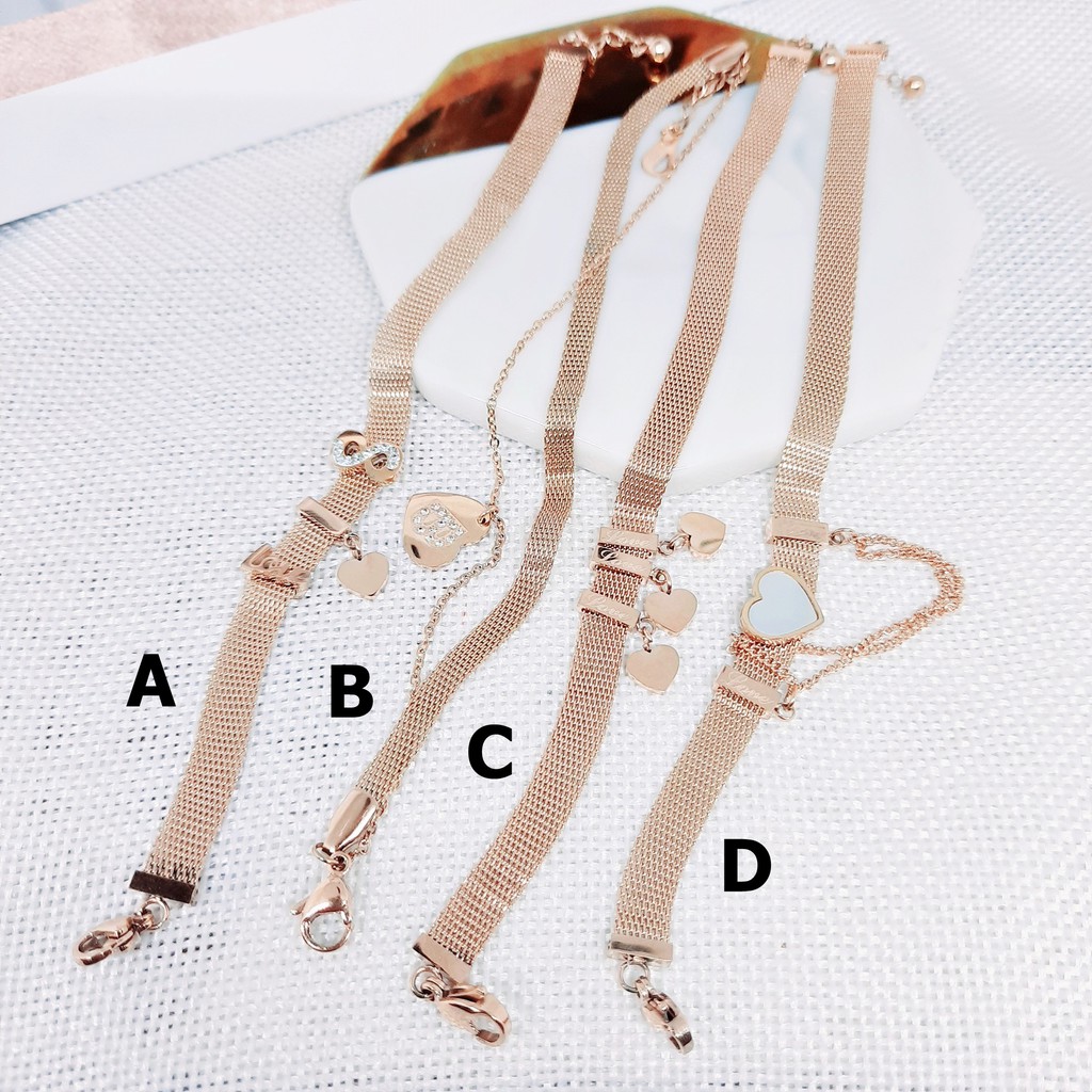 Gelang Layer Titanium Rantai Pipih Jaring Belt Rose Gold - BB558