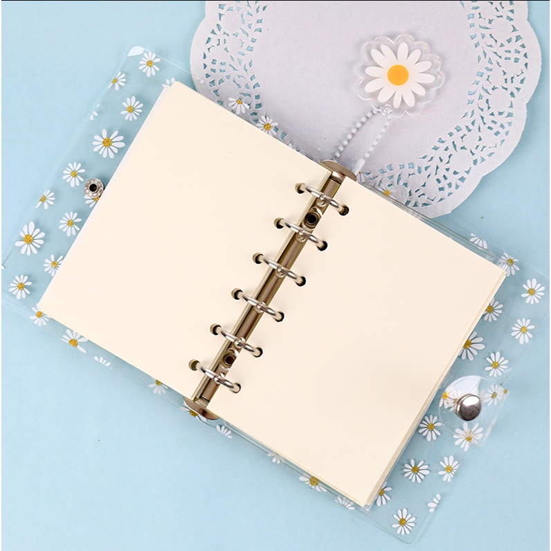 COD❤️Binder Cover Transparan Daisy A6 6Ring Soft Shell PVC Hand Account Book Notebook