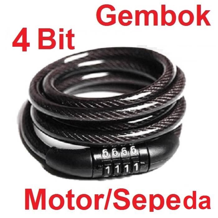 Gembok Kunci Pengaman Sepeda Motor Helm Pager Kombinasi Kode Angka 4 5 Digit Kabel Baja Free Holder