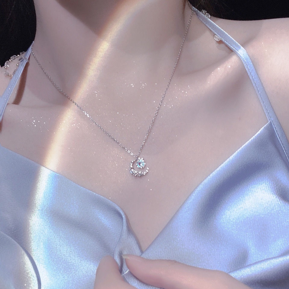 Kalung Rantai Liontin Bulan Sabitbintangpita Hias Kristal Zircon Imitasi Ala Korea Untuk Wanita