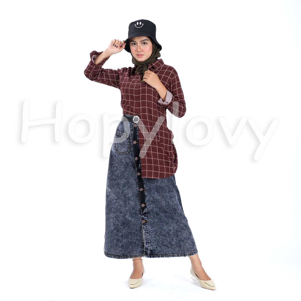 HOPYLOVY - Rok Jeans Panjang Wanita Maxi Skirt Safaira