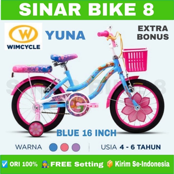 Sepeda Anak Mini WIMCYCLE YUNA Ukuran 16&quot; 18&quot; dan 20 Inch Keranjang Garansi Resmi