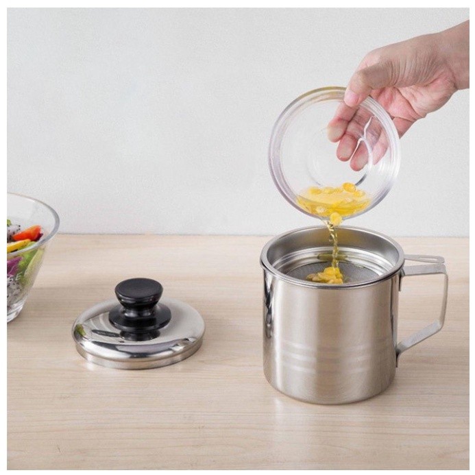 Wadah dan Saringan Minyak Goreng – AC 38 – Set Oil Pot Tempat Gelas teko Saringan Stainless Tirisan Penyaring Peniris Botol Minyak Goreng Bekas Gorengan jelantah  Spatula Set Halus perlengkapan dapur 1 2 liter sutil tahan panas