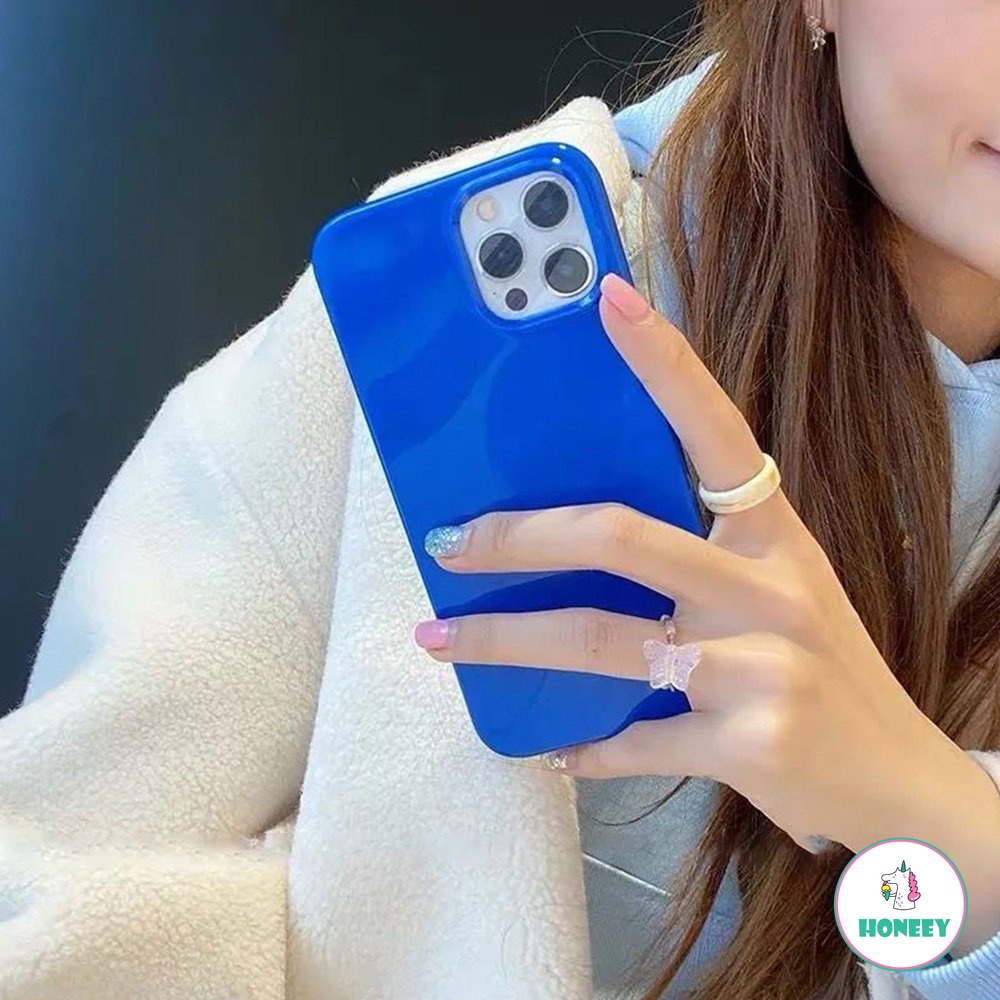 Soft Case TPU Glossy Biru Cover IPhone 14 13 12 11 Pro Max X Xs Max XR 8 7 Plus