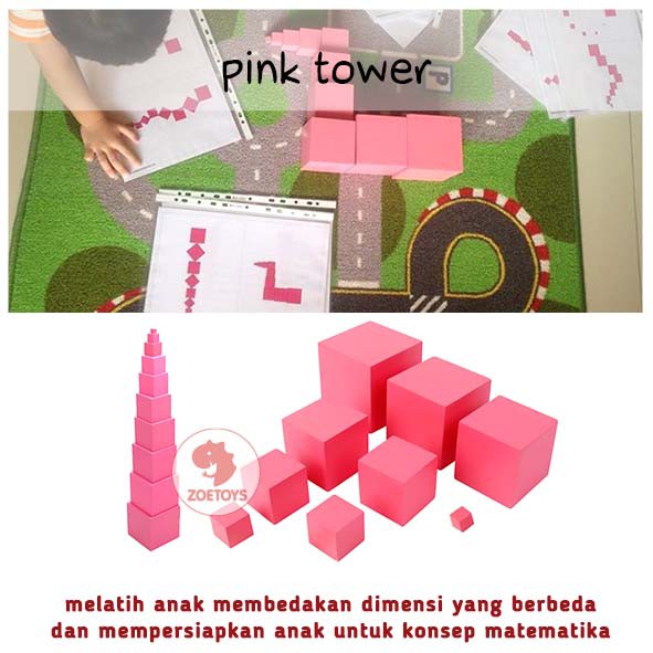 Zoetoys Montessori Pink Tower KAYU FULL SOLID | Sensorial Edutoys Mainan Edukasi Anak