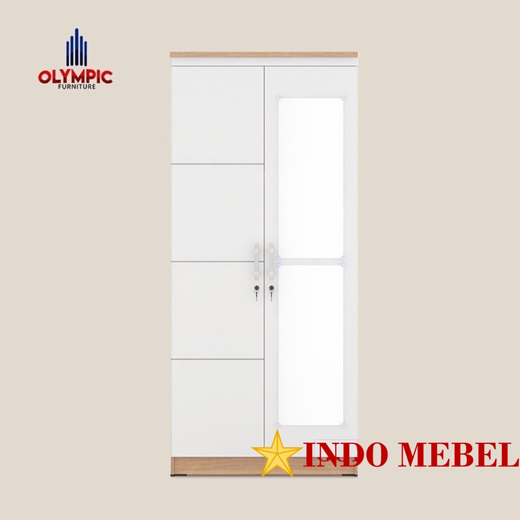 Lemari Pakaian 2 Pintu / Baju 2 Pintu LP EERO 2P Putih Cermin Olympic READY MAKASSAR PROMO