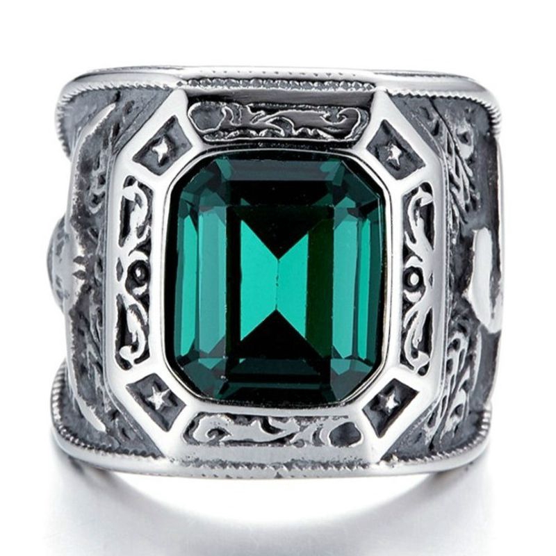 Cincin Bahan Titanium Steel Emerald Untuk Pria Suvenir Pernikahan