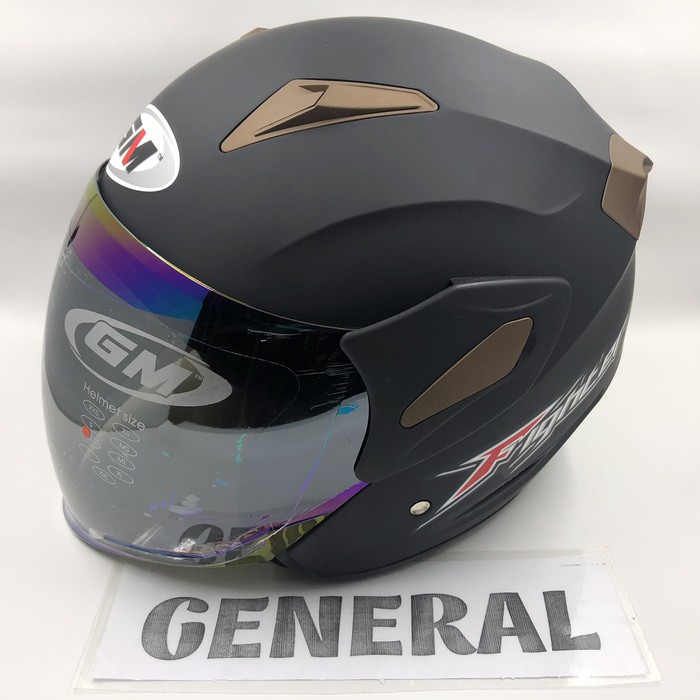 Helm GM Fighter Solid Black Doff Hitam Dop