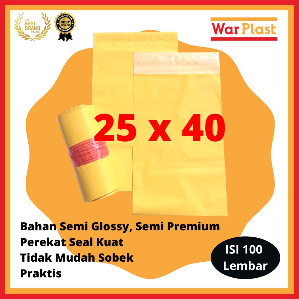 Plastik Packing Olshop Polymailer Amplop Plastik dengan Perekat Semi Premium - Uk 25x40 - Kuning