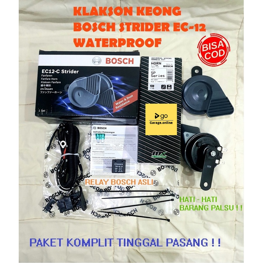 PAKET KOMPLIT Klakson Keong Bosch Strider EC12-C waterproof anti air + KABEL RELAY SET BOSCH ORIGINAL