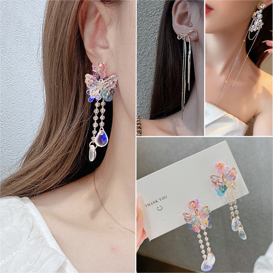 Anting Rumbai Panjang Asimetris Bahan 925 Silver Needle Untuk Wanita