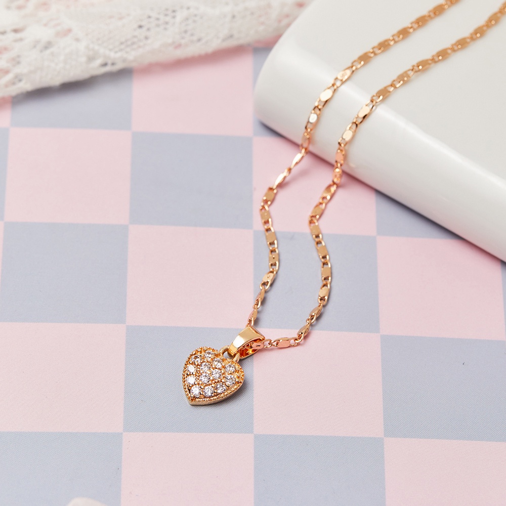 Y374 Kalung Wanita Cinta Gold Liontin Love Full Diamond Kalung Pesta Mewah Kalung Hati Heart Chain Necklace