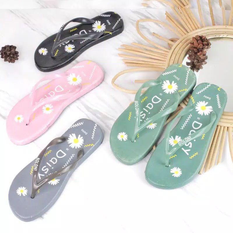 Sandal Sliper Motif Matahari Sendal Jepit Flip Flop Wanita Daisy  Bahan Spon Terbaru