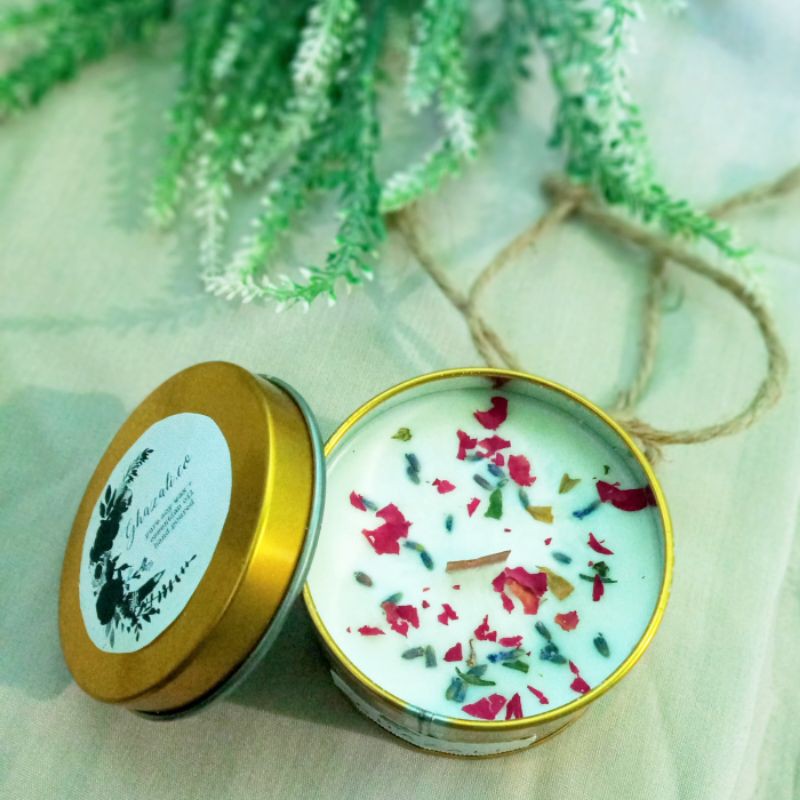 GHAZALI LILIN AROMATHERAPY. CANDLE SCENT /LILIN WANGI WHIT DRIED FLOWER SPECIAL GIFT OR TRAFEL PACK