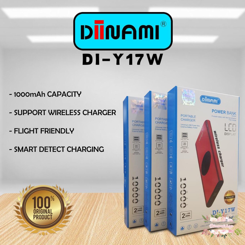Powerbank diinami Y17W real 10000MAH + wireless charger power bank DS1604