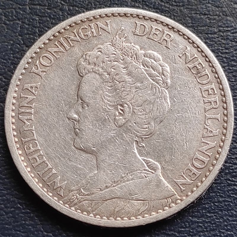 Uang Koin Perak Kuno 1 Gulden Wilhelmina Mantel Tahun 1917 Rare Silver Coin