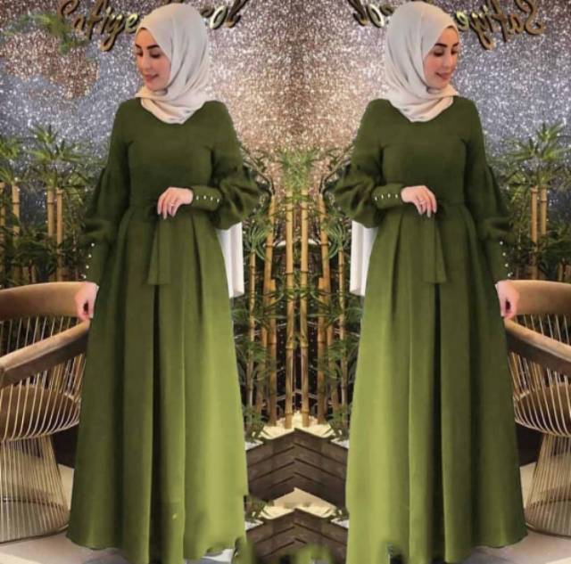 Baju gamis wanita lebaran terbaru 2022, kekinian dan modern AUDY DRESS bahan moscrepe ukuran L-XL-2