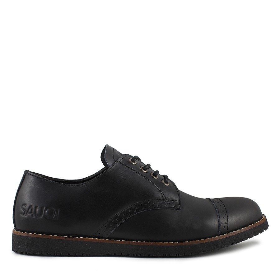 Sauqi Footwear Brightside Black Sepatu Casual Wingtif London Derby Sepatu Kulit Sapi Asli Murah