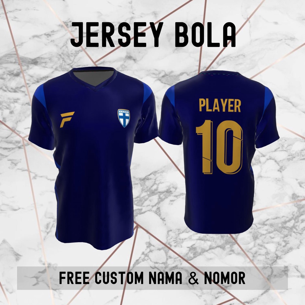 Jersey Finlandia Timnas Negara Bola Baju Kaos Custom Nama dan Nomor Punggung - 237