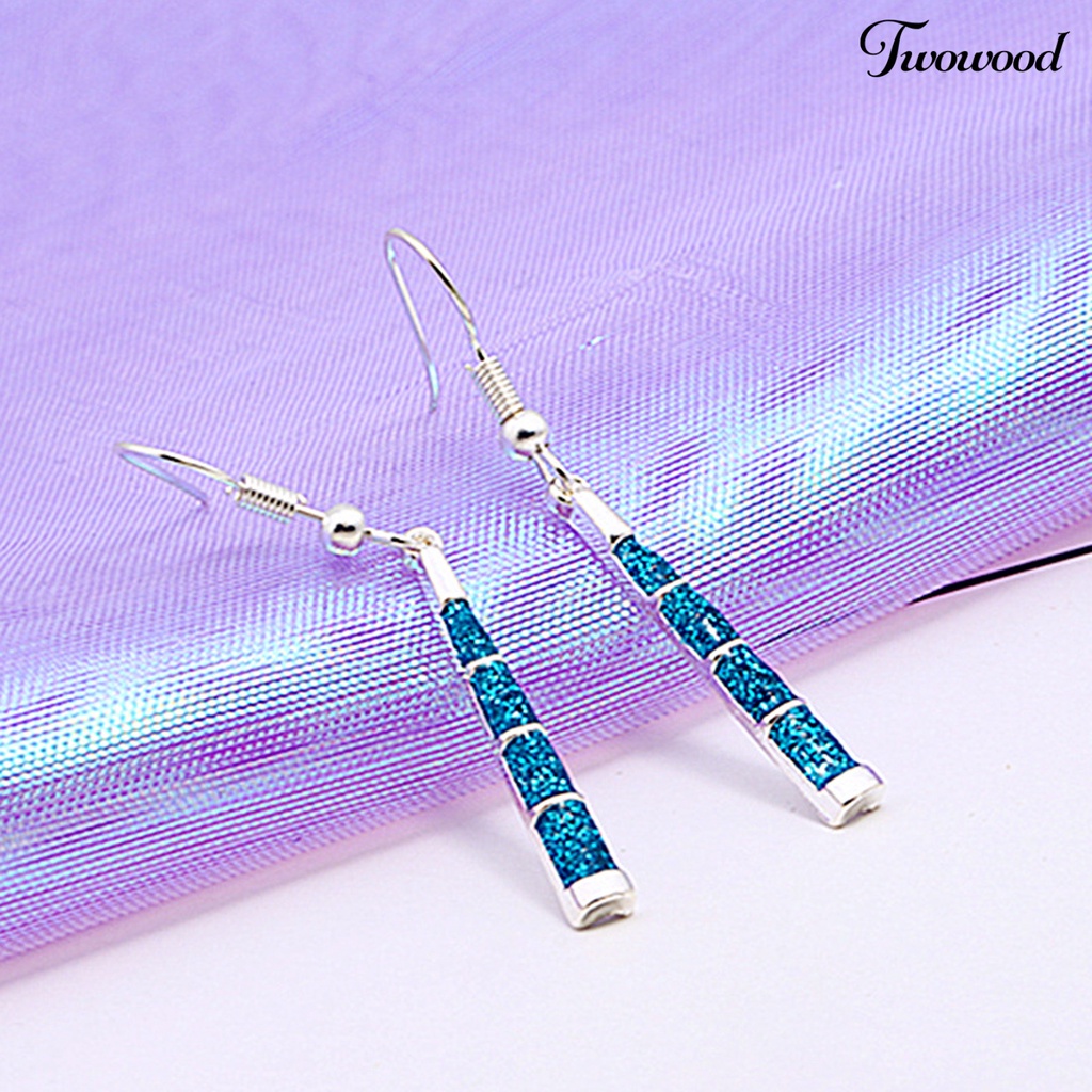 Twowood 1 Pair Hook Earrings Trapezoid Pendant Blue Faux Stone Women Shiny All Match Lightweight Dangle Earrings for Dating