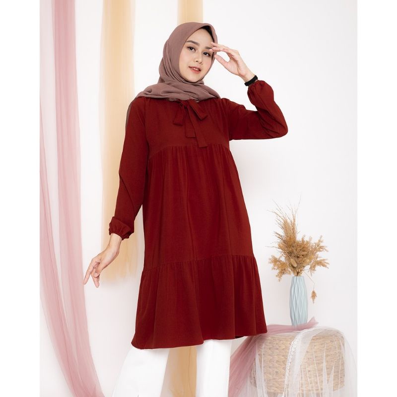 [KUALITAS PREMIUM] BAJU KERJA WANITA MUSLIM TUNIK SUSUN SIMPLE LEHER TALI AMIRA OFFICE POLOS ELEGANT