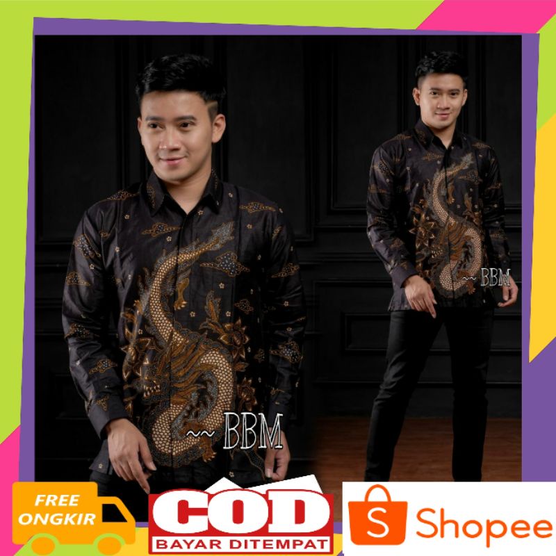 Kemeja Batik Kondangan Baju Batik Pria Lengan Panjang motif Naga