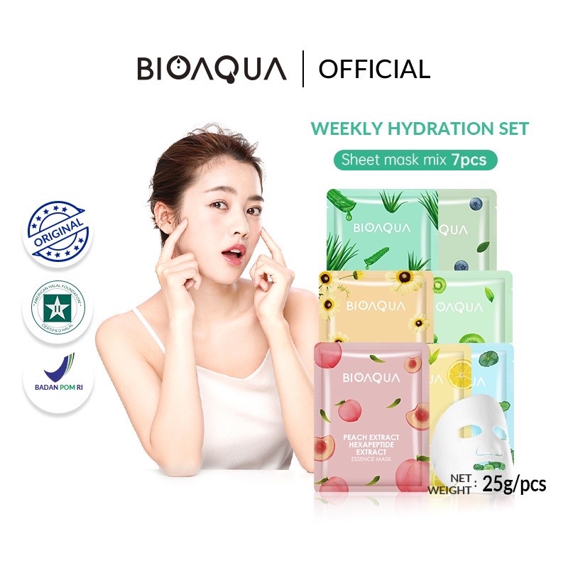 BIOAQUA Sheet Mask 12 variant Brightening Moisturizing Skin Care Hydrating Essence Face Mask Anti aging Masker Wajah Glowing Bpom