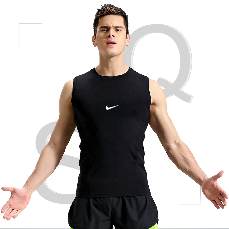 Baju Manset Olahraga Baselayer Manset Tanpa Lengan Singlet Lekbong Hitam