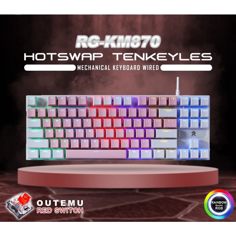 keyboard gaming mechanical wired hotswap raptor Tkl RG-km 870 rgb raptor original