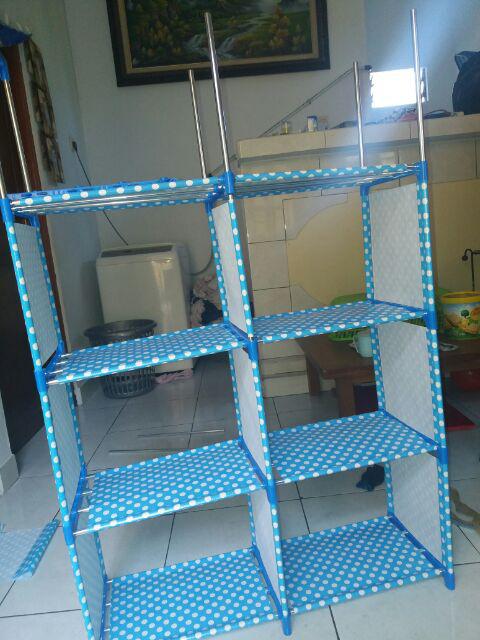 (r05 Double) Rak Buku Rak Portable Serbaguna 2 Sisi (mudah Dibongkar Pasang)