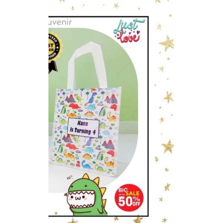 

tas mika custom gambar dinosaurus