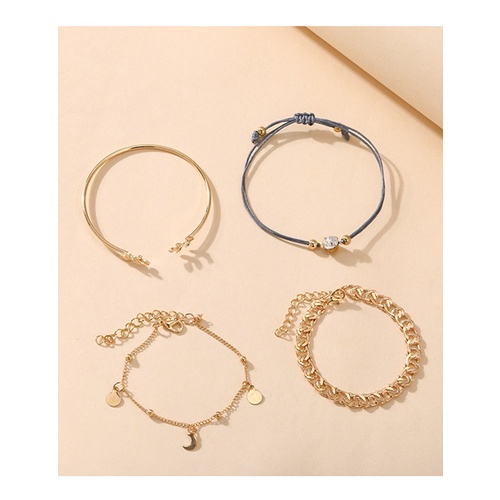 LRC Gelang Set Fashion Golden Diamond Leaf Moon Thick Chain Alloy Bracelet Set K65231