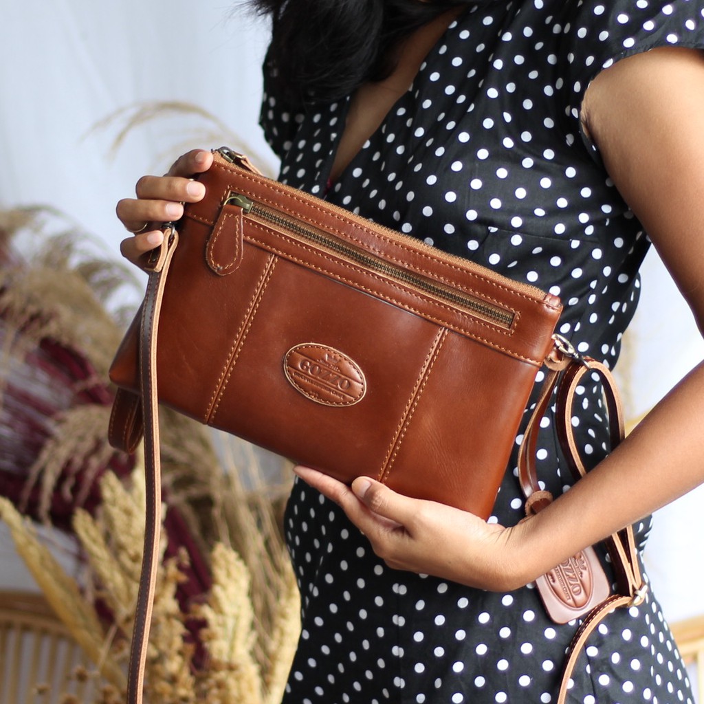 NEW !! TAS SLEMPANG DAN CLUTCH WANITA KULIT SAPI ASLI MODEL HANA / GRATIS GRAVIR NAMA
