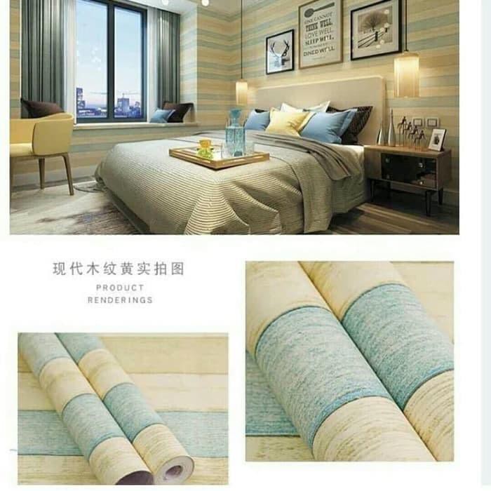 Wallpaper Sticker Dinding Motif Kayu Garis Abu Cream Tosca uk 45cm x 10m