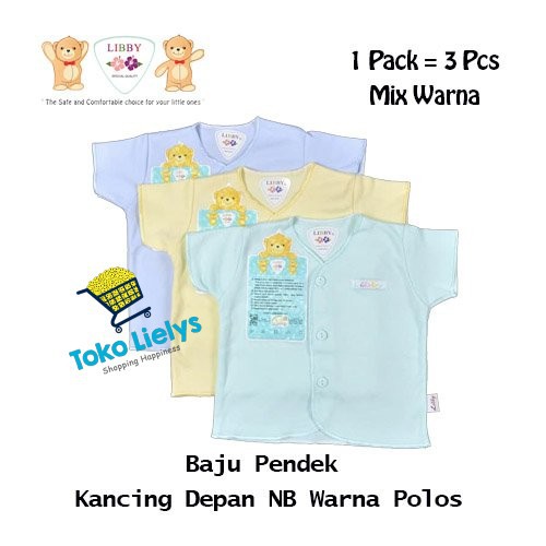 3 PCS Libby Baju  Pendek Anak  Bayi  Kancing  Depan  NB MIX 