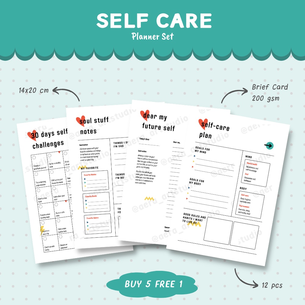 

(12 pcs) Self Care : Planner Set - by Aera Art Studio | Daily Planner - Basic Memo - Notes - Self Care Journal - Gratitude Journal - Weekly Planner - Monthly Reflection - Jurnal Self Love