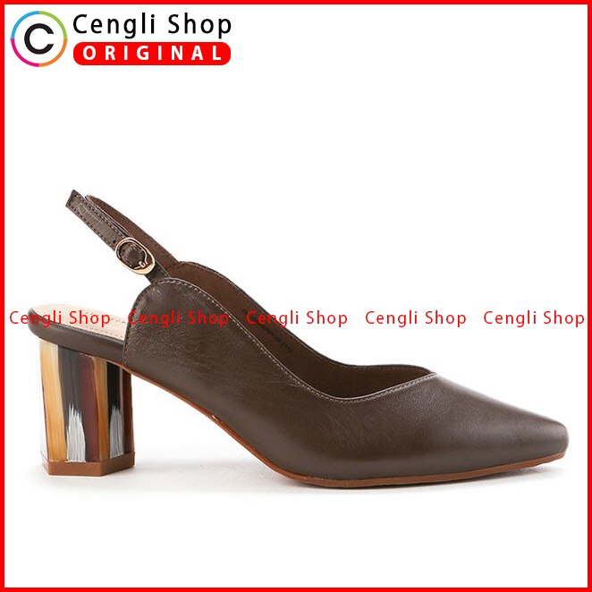 SEPATU SANDAL HEEL KULIT OBERMAIN HEELS WANITA ORIGINAL COKLAT OW04