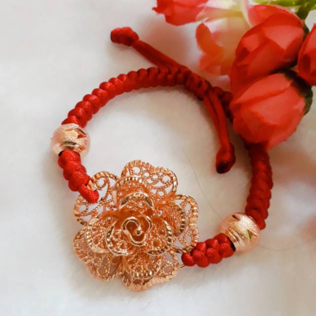 gelang tali merah cina mawar imitasi emas hongkong IMPORT PREMIUM