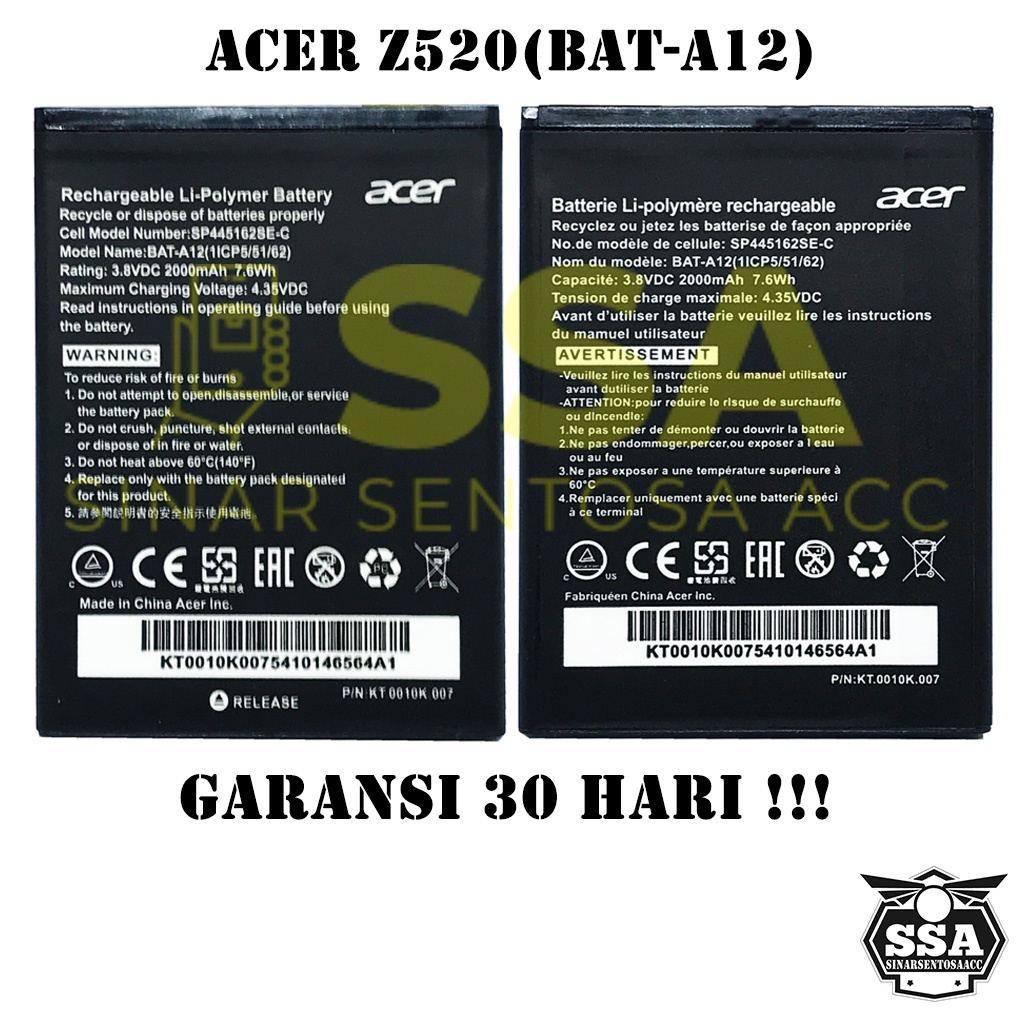 Baterai Original OEM Acer Z520 BAT-A12 BATA12 BAT A12 Z5 HP Ori Battery Batrai Batre Batu Batere GARANSI AWET MURAH