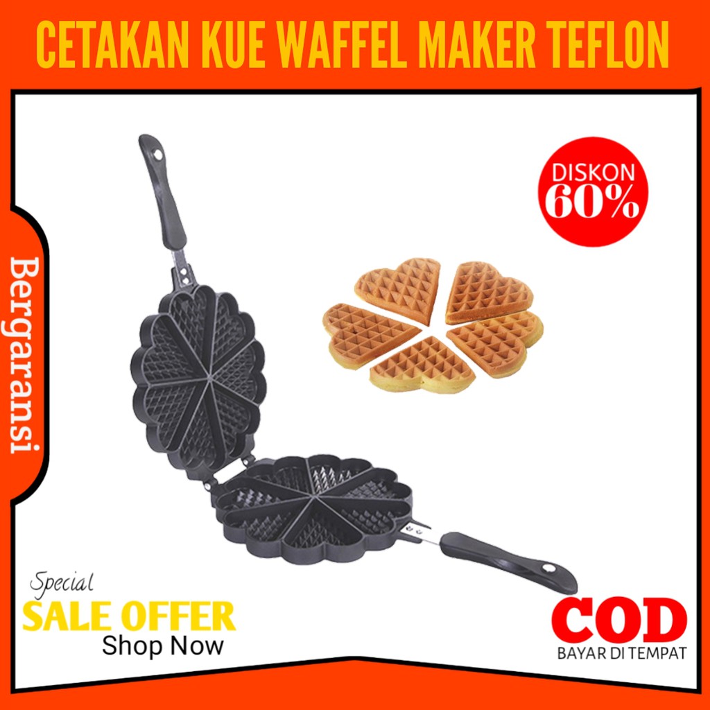 Cetakan Kue Waffle Maker NUPON Loyang Kue Waffel Teflon Anti Lengket Bentuk Hati